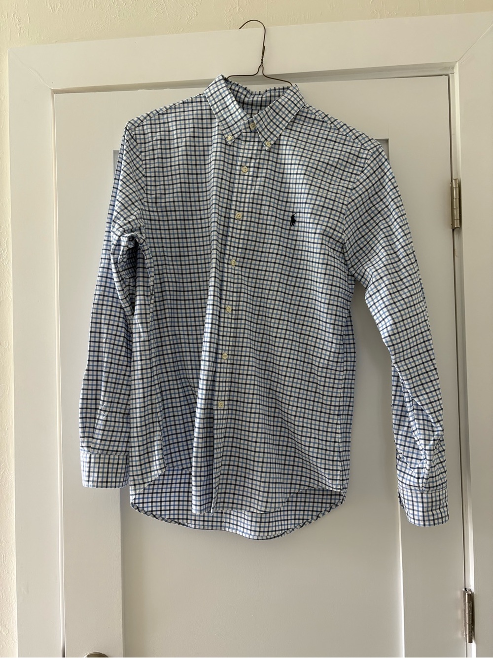 Ralph Lauren Blue Plaid Slim Fit Stretch Oxford Shirt Large